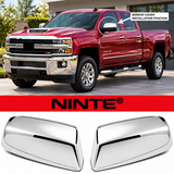 NINTE Outside Mirror Cover Caps Fit for 2014-2018 GMC Sierra Chevrolet Silverado 1500 2500HD 3500HD Gloss Silver Triple Chrome-Coated ABS Tape on Overlay