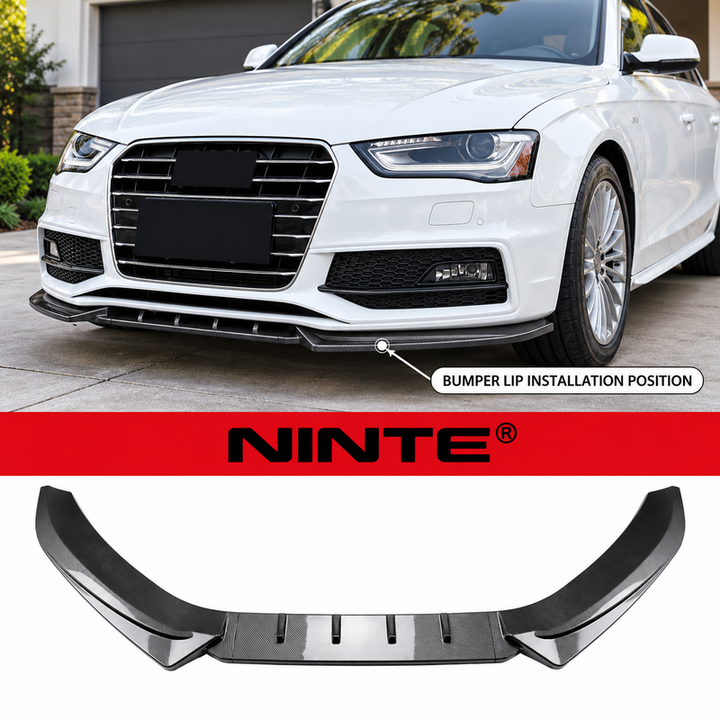 NINTE Front Bumper Lip Splitter Kit Fit for Audi A4 S4 B8.5 S-Line 2013-2016 Models Built After June 2013 ABS Plastic Carbon Fiber Look Sport Style