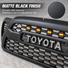 NINTE Front Bumper Upper Mesh Grille Fit for 2005-2011 Toyota Tacoma Painted Matte Black ABS with 4 Amber LED Lights