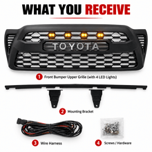 NINTE Front Bumper Upper Mesh Grille Fit for 2005-2011 Toyota Tacoma Painted Matte Black ABS with 4 Amber LED Lights