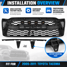 NINTE Front Bumper Upper Mesh Grille Fit for 2005-2011 Toyota Tacoma Painted Matte Black ABS with 4 Amber LED Lights