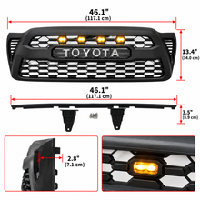 NINTE Front Bumper Upper Mesh Grille Fit for 2005-2011 Toyota Tacoma Painted Matte Black ABS with 4 Amber LED Lights