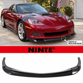 NINTE Front Bumper Lip Splitter Kit Fit for Chevrolet Corvette C6 Base 2006-2013 Painted ABS Carbon Fiber Look Without Logo - NINTE