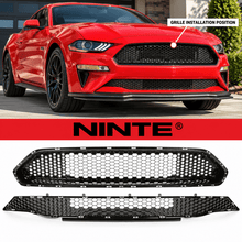 Load image into Gallery viewer, NINTE Front Upper and Lower Grille Kit Fit for 2018-2022 Ford Mustang Painted Black Honeycomb ABS Plastic - NINTE