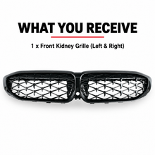 NINTE Front Kidney Diamond Grille Fit for BMW G20 330i M340i 2019-2022 Gloss Black ABS Plastic Direct Replacement