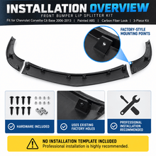 NINTE Front Bumper Lip Splitter Kit Fit for Chevrolet Corvette C6 Base 2006-2013 Painted ABS Carbon Fiber Look Without Logo - NINTE