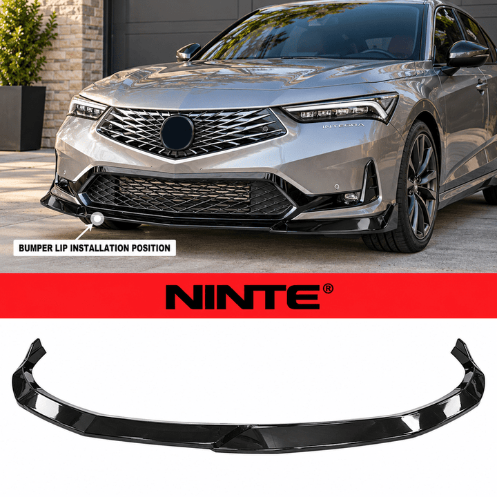 NINTE Front Bumper Lip Splitter Kit Fit for Acura Integra 2023-2025 Painted Gloss Black ABS 3-Piece Sport Style Without Logo - NINTE