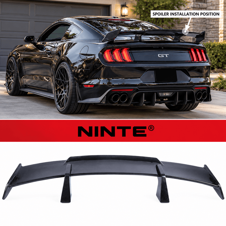 NINTE Rear Spoiler Wing Fit for Ford Mustang GT350 GT500 Painted Carbon Fiber Look ABS Plastic GT Style 58 Inch - NINTE