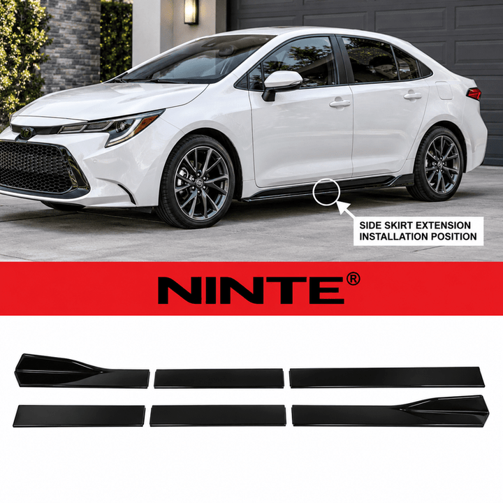 NINTE Left and Right Side Skirt Extension Splitter Kit Fit for Toyota Corolla 4DR Sedan 2020-2024 Gloss Black 6-Piece
