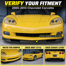 NINTE Front Bumper Lip Splitter Fit for Chevrolet Corvette C6 Base 2005-2013 Painted Black ABS Plastic 3-Piece ZR1 Style - NINTE