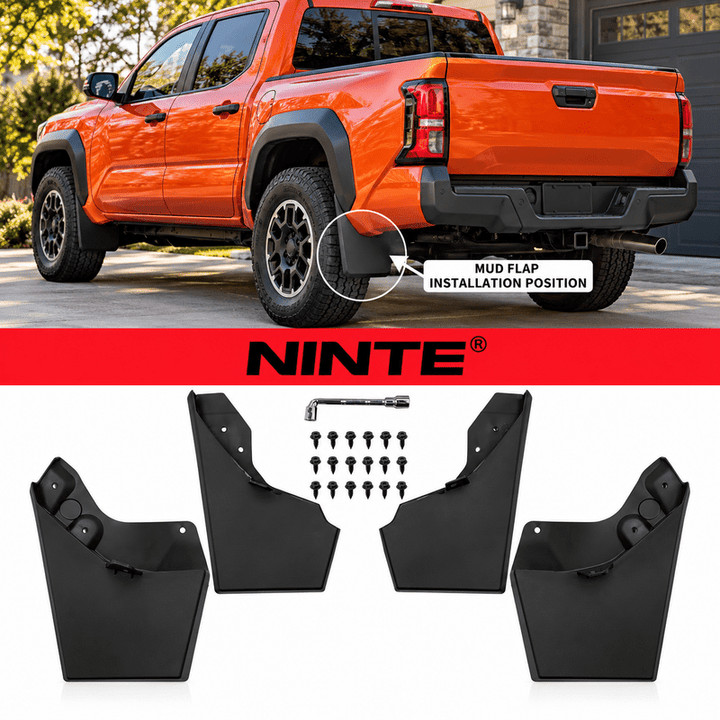 NINTE Front and Rear Mud Flaps Splash Guards Kit Fit for Toyota Tacoma 2024-2025 Black ABS 4-Piece