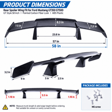 NINTE Rear Spoiler Wing Fit for Ford Mustang GT350 GT500 Painted Carbon Fiber Look ABS Plastic GT Style 58 Inch - NINTE