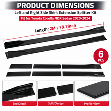 NINTE Left and Right Side Skirt Extension Splitter Kit Fit for Toyota Corolla 4DR Sedan 2020-2024 Gloss Black 6-Piece