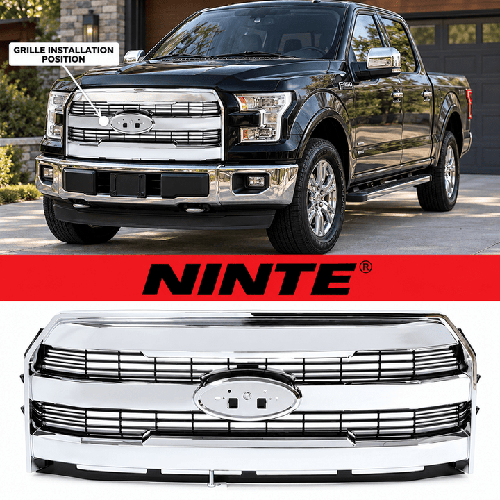 NINTE Front Upper Grille Replacement Fit for Ford F-150 2015-2017 Chrome One Piece Factory Style Without Camera Hole - NINTE