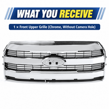 NINTE Front Upper Grille Replacement Fit for Ford F-150 2015-2017 Chrome One Piece Factory Style Without Camera Hole - NINTE