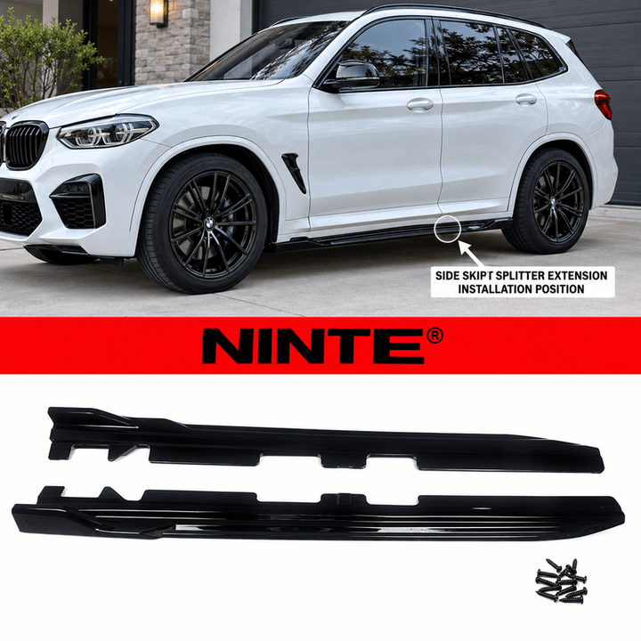 NINTE Side Skirt Splitter Extension Kit Fit for BMW X3 G01 X4 G02 X3M F97 X4M F98 2018-2023 Painted Gloss Black Without Logo - NINTE