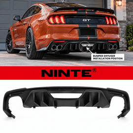 NINTE Rear Bumper Diffuser Lip Fit for Ford Mustang EcoBoost GT350 2018-2023 Black Polypropylene Rock Style Dual Exhaust Only - NINTE