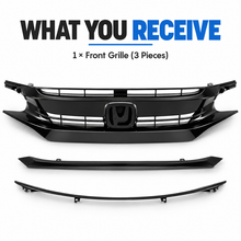NINTE Front Grille Fit for Honda Civic 2016-2021 Select Models Gloss Black ABS Plastic OE Style Direct Replacement