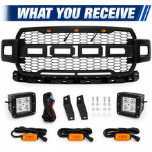 NINTE Front Mesh Bumper Grille Fit for Ford F-150 2018-2020 Matte Black ABS with 2 Side Lights and 3 Amber LED Accent Lights by NINTE - NINTE