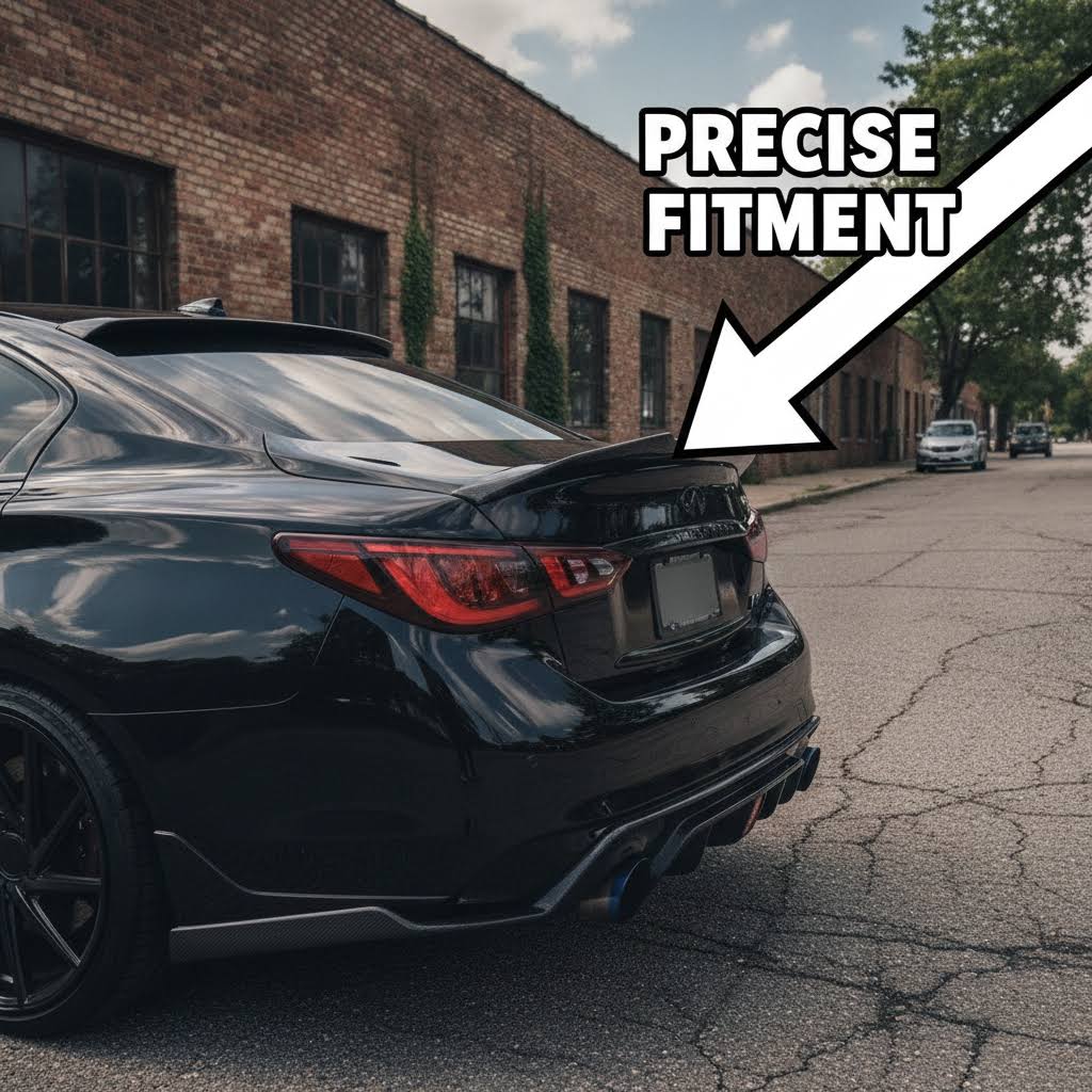 NINTE Rear Trunk Spoiler Wing fit for 2014-2024 Infiniti Q50 Carbon Fiber Look One Piece PSM Style Without Logo