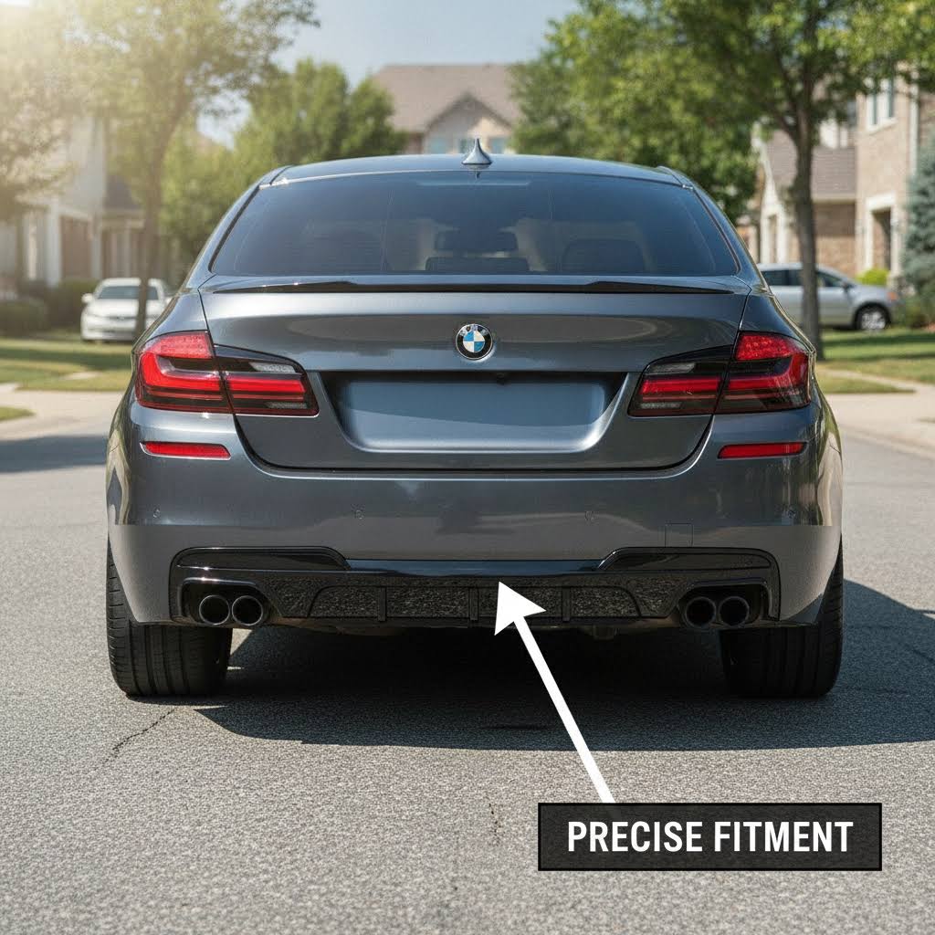 NINTE Rear Bumper Lip Diffuser Splitter Fit for BMW 5 Series F10 520i 528i 2011-2016 Painted Gloss Black Single Exhaust Outlet One Piece Without Logo