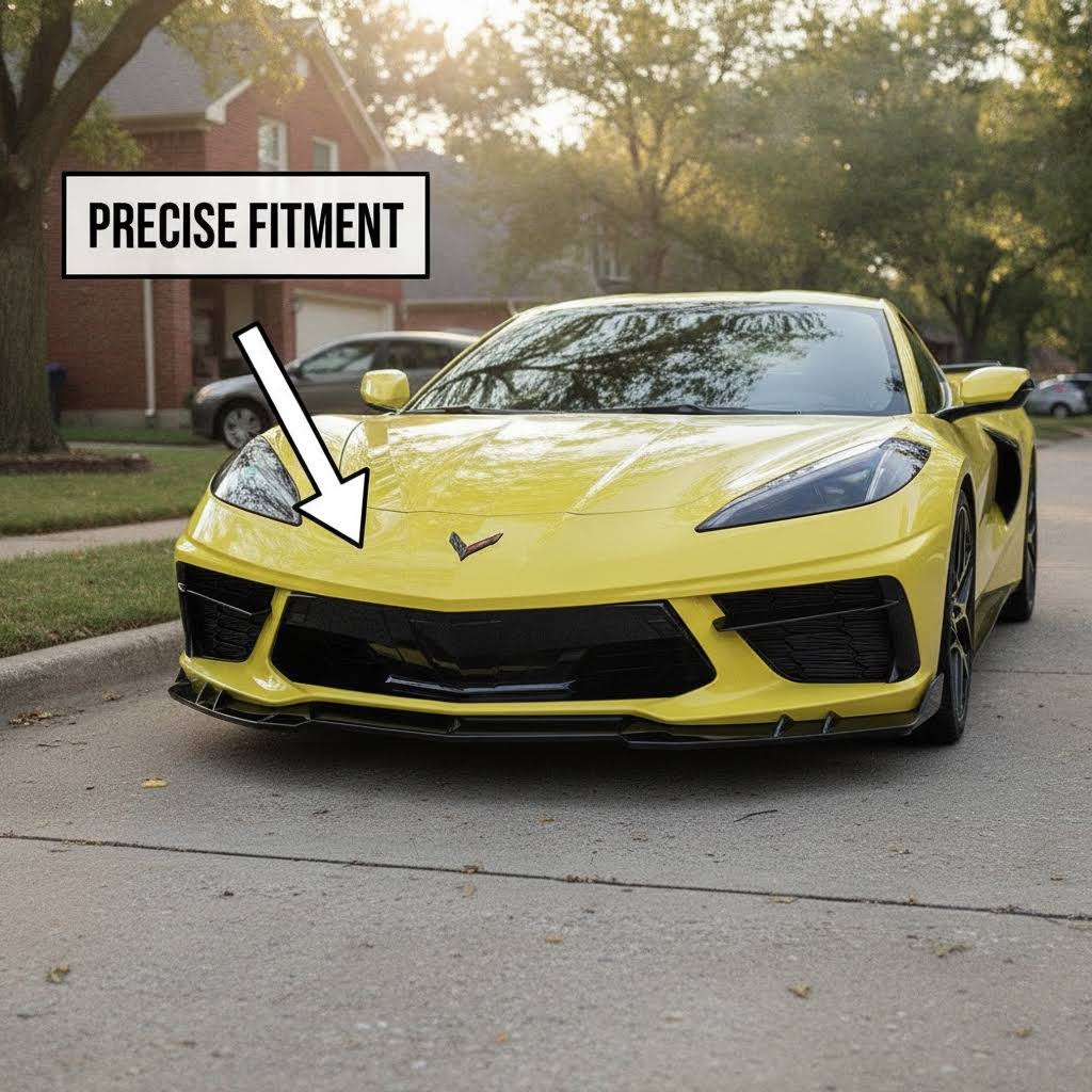 NINTE Front Bumper Lip Splitter Kit fit for 2020-2026 Chevy Corvette C8 Painted Gloss Black 3 Pieces Sport Style Without Logo - NINTE
