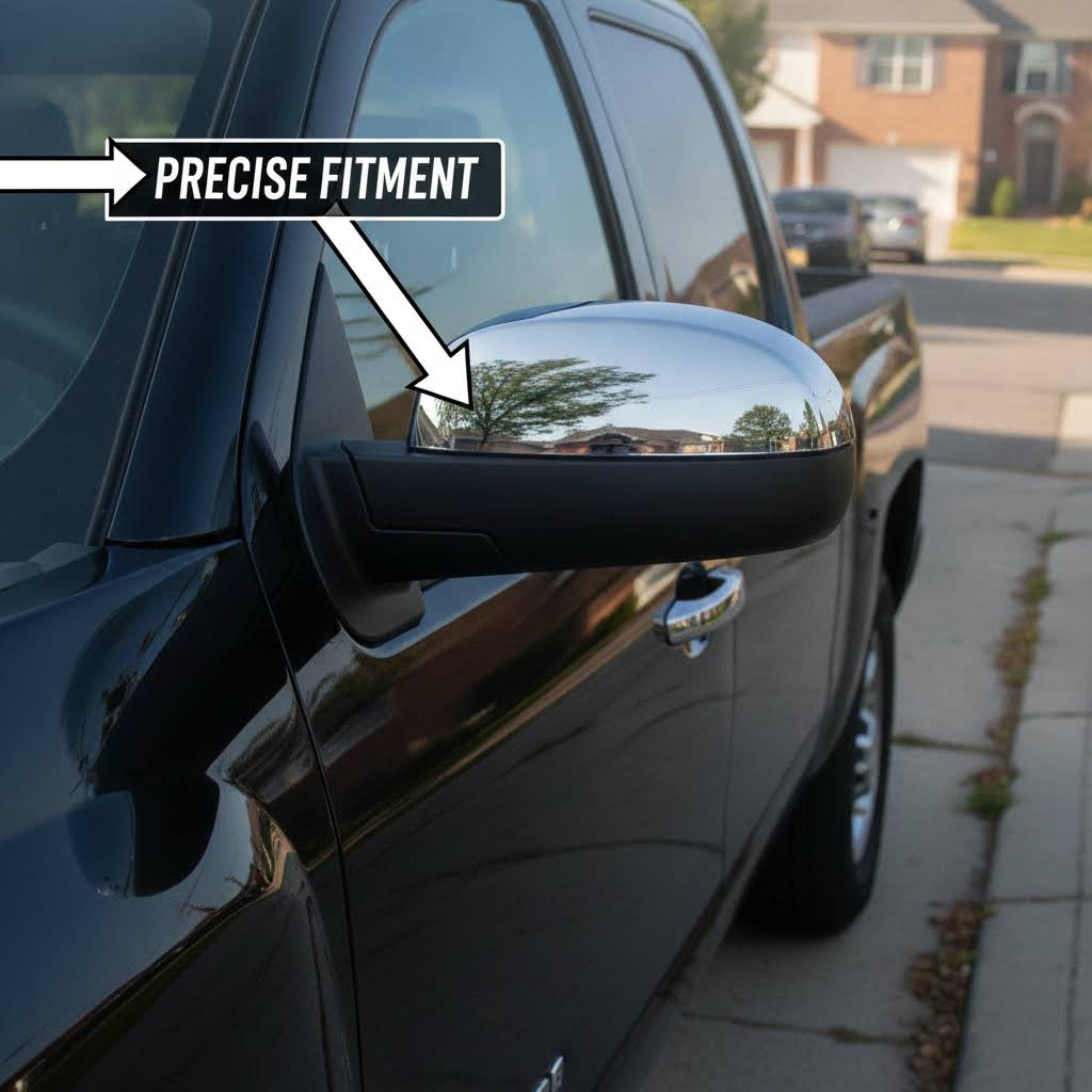 NINTE Mirror Cover For 2007-2013 Chevy Silverado 1500 GMC Sierra 1500 Yukon Gloss Black / Chrome