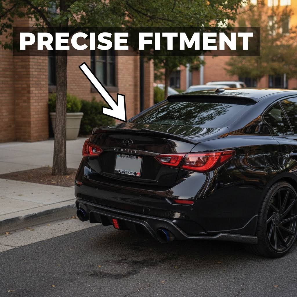 NINTE Rear Trunk Spoiler Wing fit for 2014-2024 Infiniti Q50 Carbon Fiber Look One Piece PSM Style Without Logo