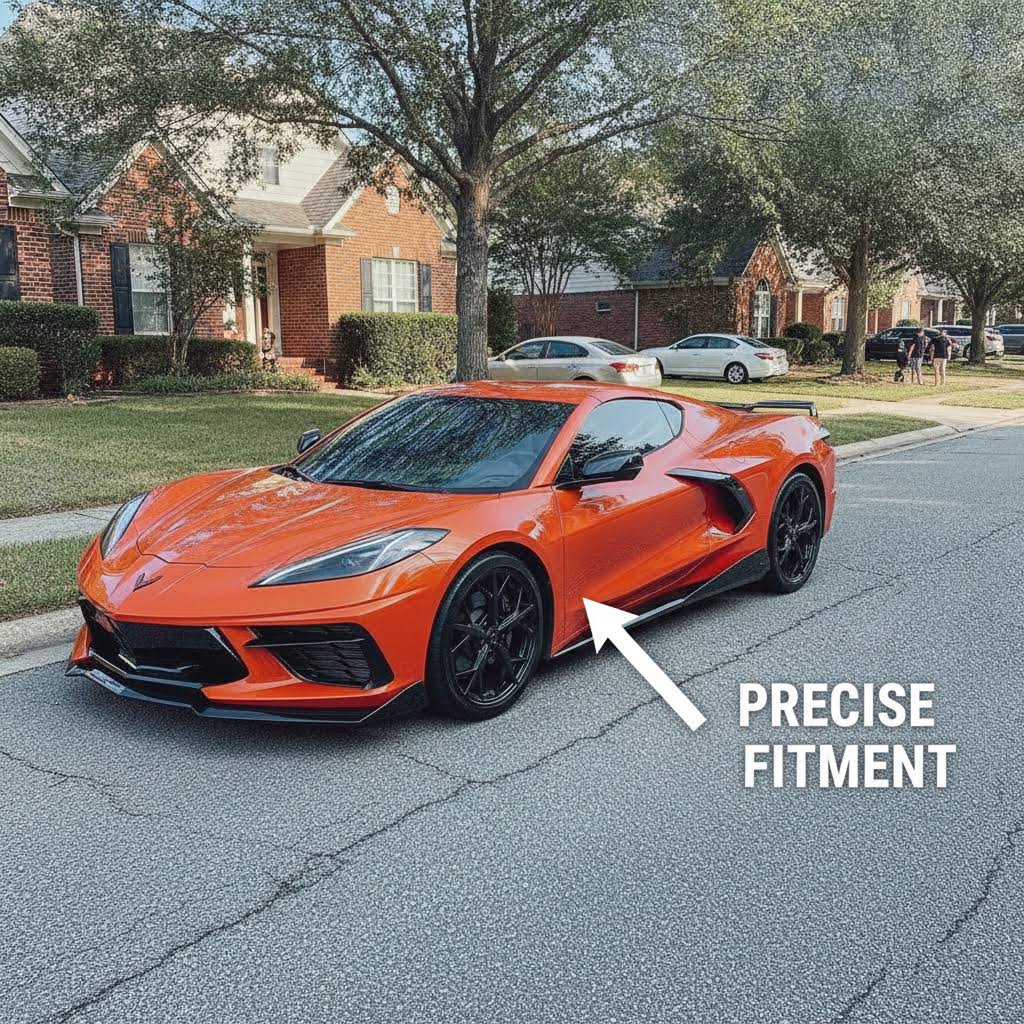 NINTE Side Skirts Rocker Panels Splitter Fit for Chevy Corvette C8 Stingray 2020-2025 One Piece GM 5VM Style Without Logo - NINTE
