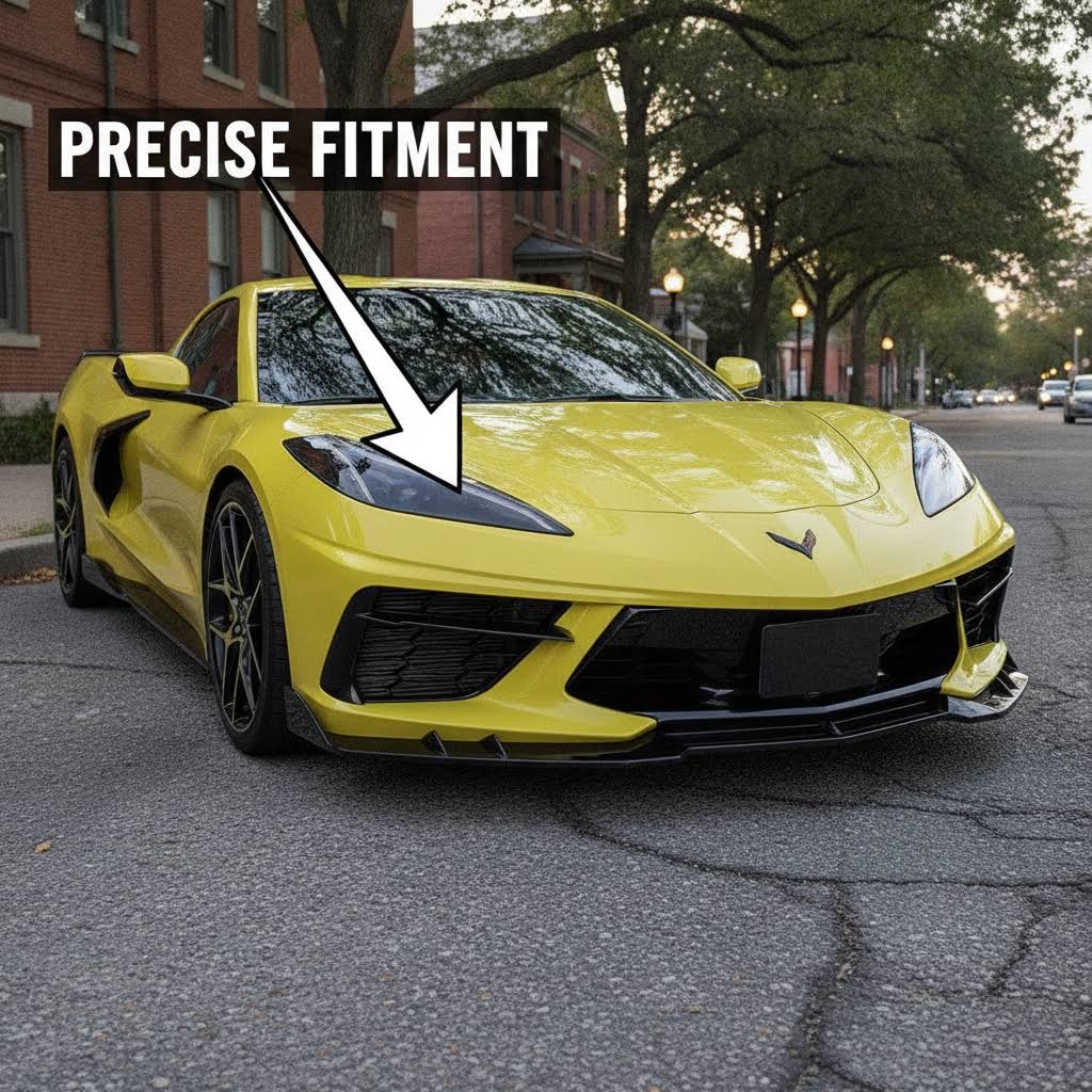 NINTE Front Bumper Lip Splitter Kit fit for 2020-2026 Chevy Corvette C8 Painted Gloss Black 3 Pieces Sport Style Without Logo - NINTE