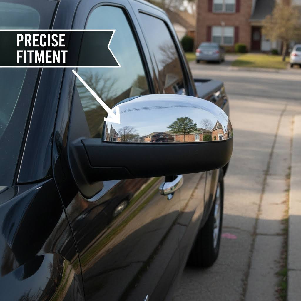 NINTE Mirror Cover For 2007-2013 Chevy Silverado 1500 GMC Sierra 1500 Yukon Gloss Black / Chrome