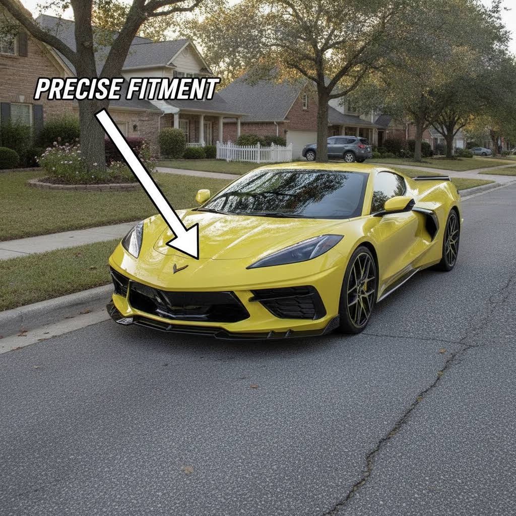 NINTE Front Bumper Lip Splitter Kit fit for 2020-2026 Chevy Corvette C8 Painted Gloss Black 3 Pieces Sport Style Without Logo - NINTE