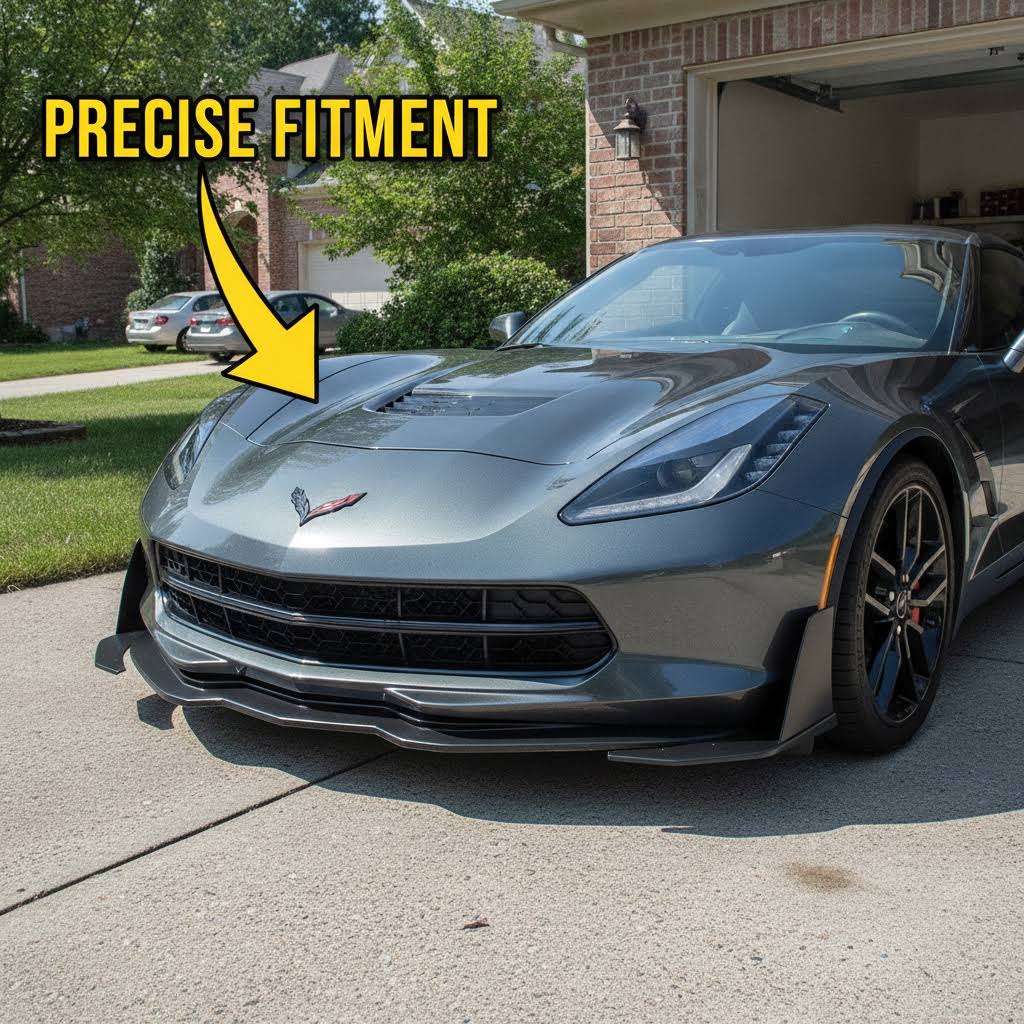 NINTE Front Bumper Lip Splitter Fit for 2014-2019 Chevrolet Corvette C7 Stingray Stage 3 Painted Gloss Black One Piece Sport Style Without Logo