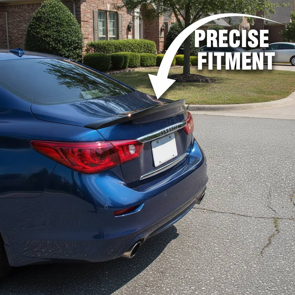 NINTE Rear Trunk Spoiler Wing fit for 2014-2024 Infiniti Q50 Carbon Fiber Look One Piece PSM Style Without Logo