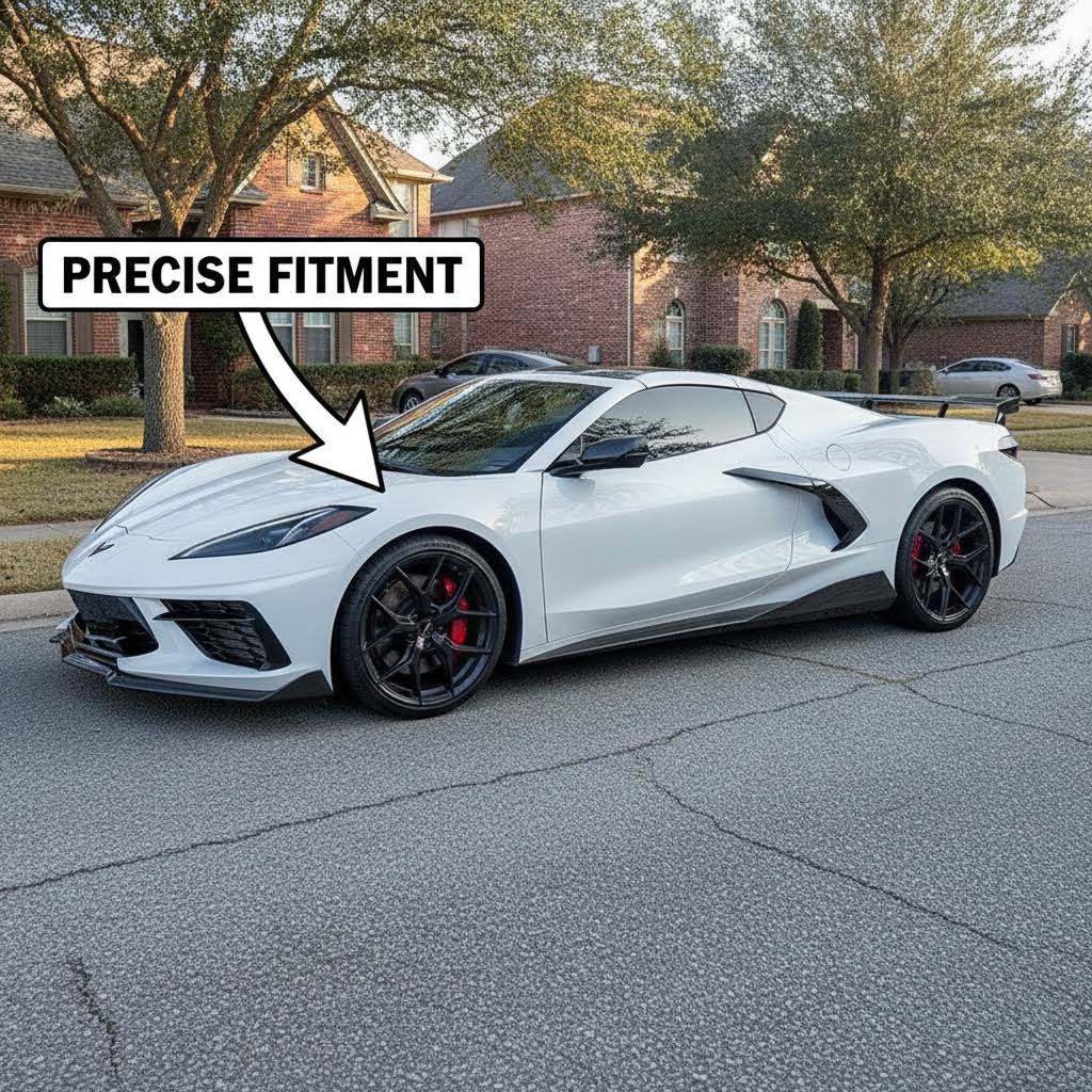 NINTE Side Skirts Rocker Panels Splitter Fit for Chevy Corvette C8 Stingray 2020-2025 One Piece GM 5VM Style Without Logo - NINTE