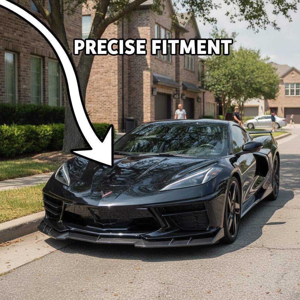 NINTE Front Bumper Lip Splitter Kit fit for 2020-2026 Chevy Corvette C8 Painted Gloss Black 3 Pieces Sport Style Without Logo - NINTE