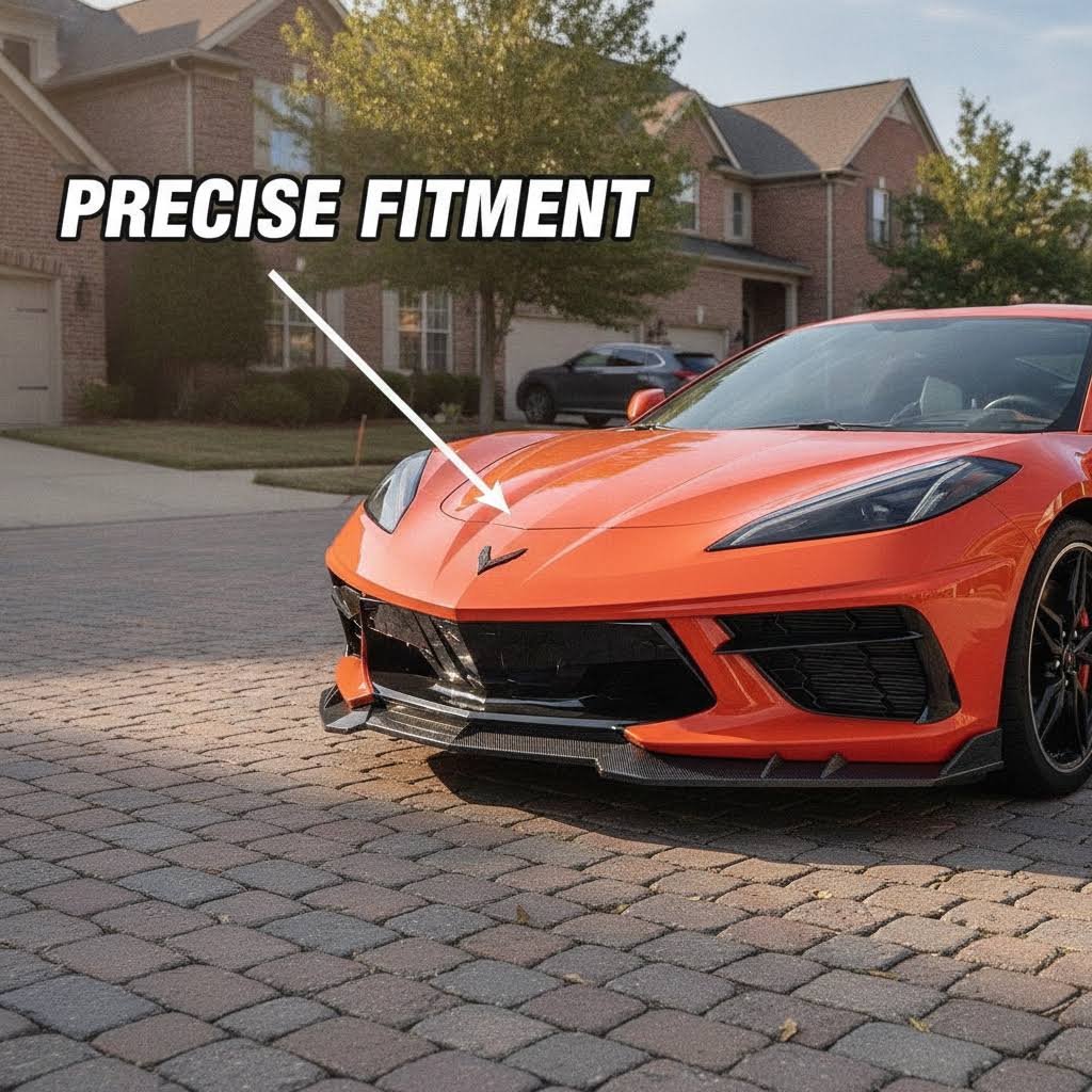 NINTE Front Bumper Lip Splitter Kit fit for 2020-2026 Chevy Corvette C8 Painted Gloss Black 3 Pieces Sport Style Without Logo - NINTE