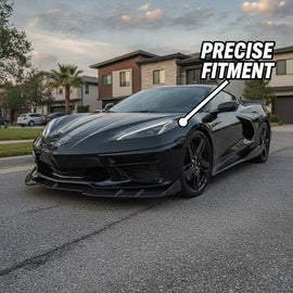 NINTE Front Bumper Lip Splitter Kit fit for 2020-2026 Chevy Corvette C8 Painted Gloss Black 3 Pieces Sport Style Without Logo - NINTE