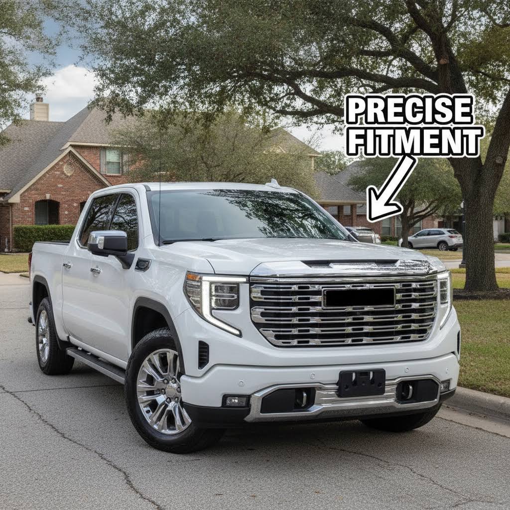 Front Grille Upper Top Molding Trim Piece Fit for GMC Sierra 1500 2022-2025 Chrome One Piece Style Without Logo