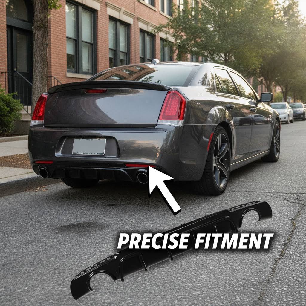 NINTE Rear Bumper Diffuser Lip Splitter fit for 2015-2023 Chrysler 300 SRT Painted Gloss Black Shark Fins Sport Style Without Logo