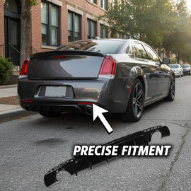 NINTE Rear Bumper Diffuser Lip Splitter fit for 2015-2023 Chrysler 300 SRT Painted Gloss Black Shark Fins Sport Style Without Logo