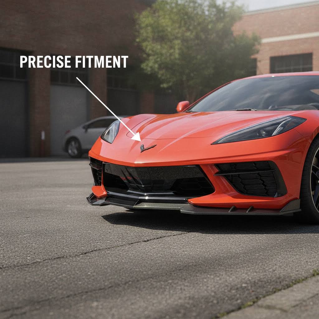NINTE Front Bumper Lip Splitter Kit fit for 2020-2026 Chevy Corvette C8 Painted Gloss Black 3 Pieces Sport Style Without Logo - NINTE
