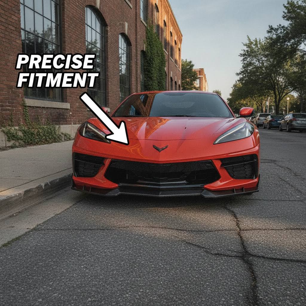 NINTE Front Bumper Lip Splitter Kit fit for 2020-2026 Chevy Corvette C8 Painted Gloss Black 3 Pieces Sport Style Without Logo - NINTE