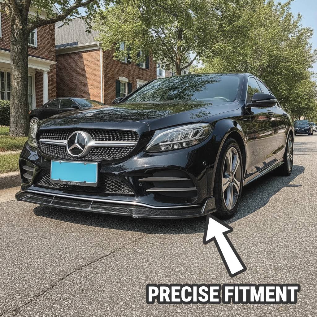 NINTE Front Bumper Lip Fit for 2019-2021 Benz W205 2019-2023 C205 A205 AMG C43 C-Class Painted Gloss Black One Piece Sport Style Without Logo