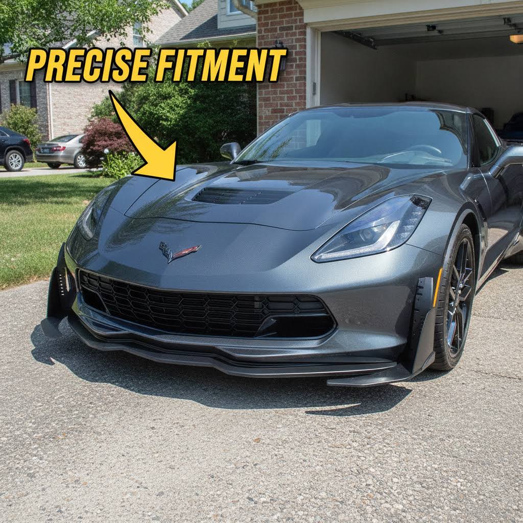 NINTE Front Bumper Lip Splitter Fit for 2014-2019 Chevrolet Corvette C7 Stingray Stage 3 Painted Gloss Black One Piece Sport Style Without Logo