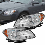 NINTE Headlights For 2008-2012 Chevrolet Malibu Bumper Lamps Clear Housing Amber Corner