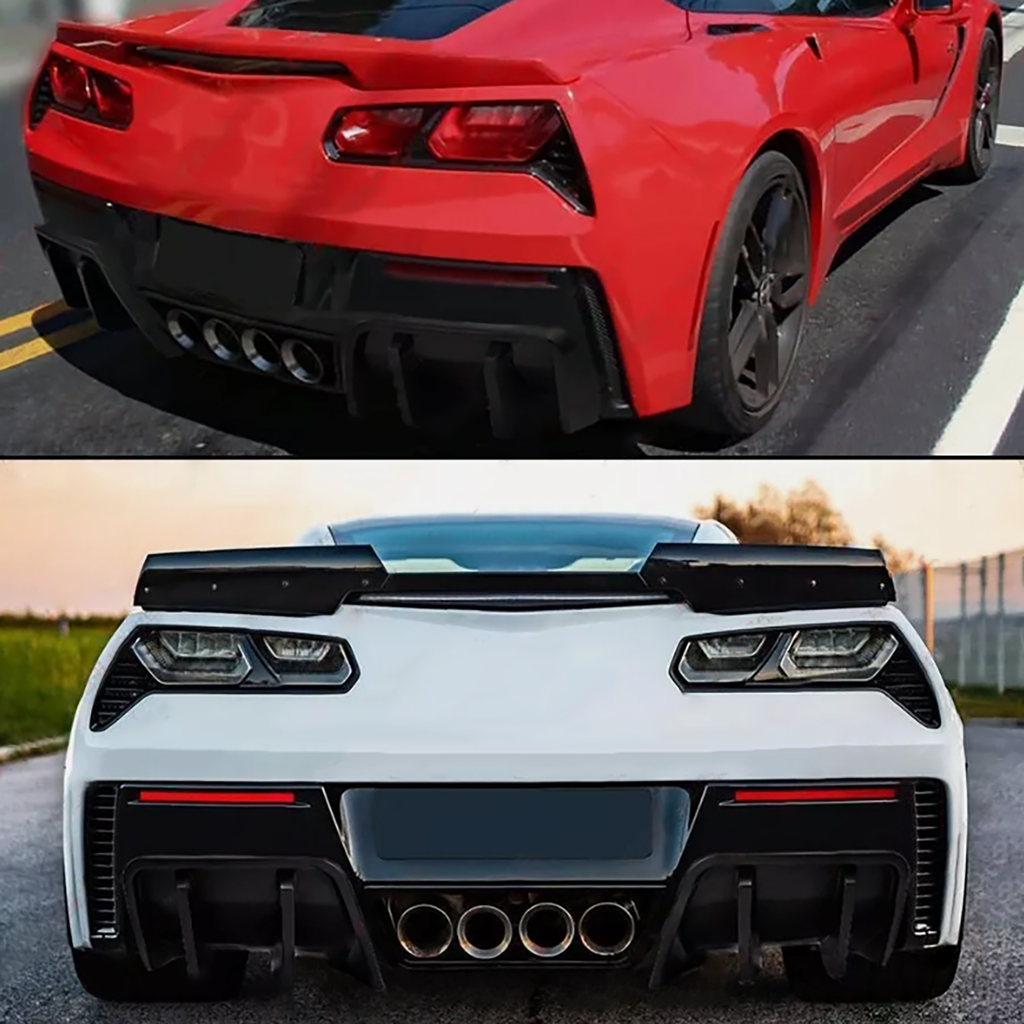 NINTE Rear Diffuser For 2014-2019 Corvette C7 Z06 STG 3 Big Fin Gloss Black Rear Bumper Diffuser Kit