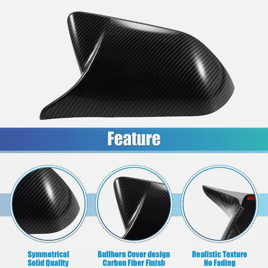 NINTE Side Mirror Covers For 2015-2024 MUSTANG W/O Led Signal M Style Real Carbon Fiber