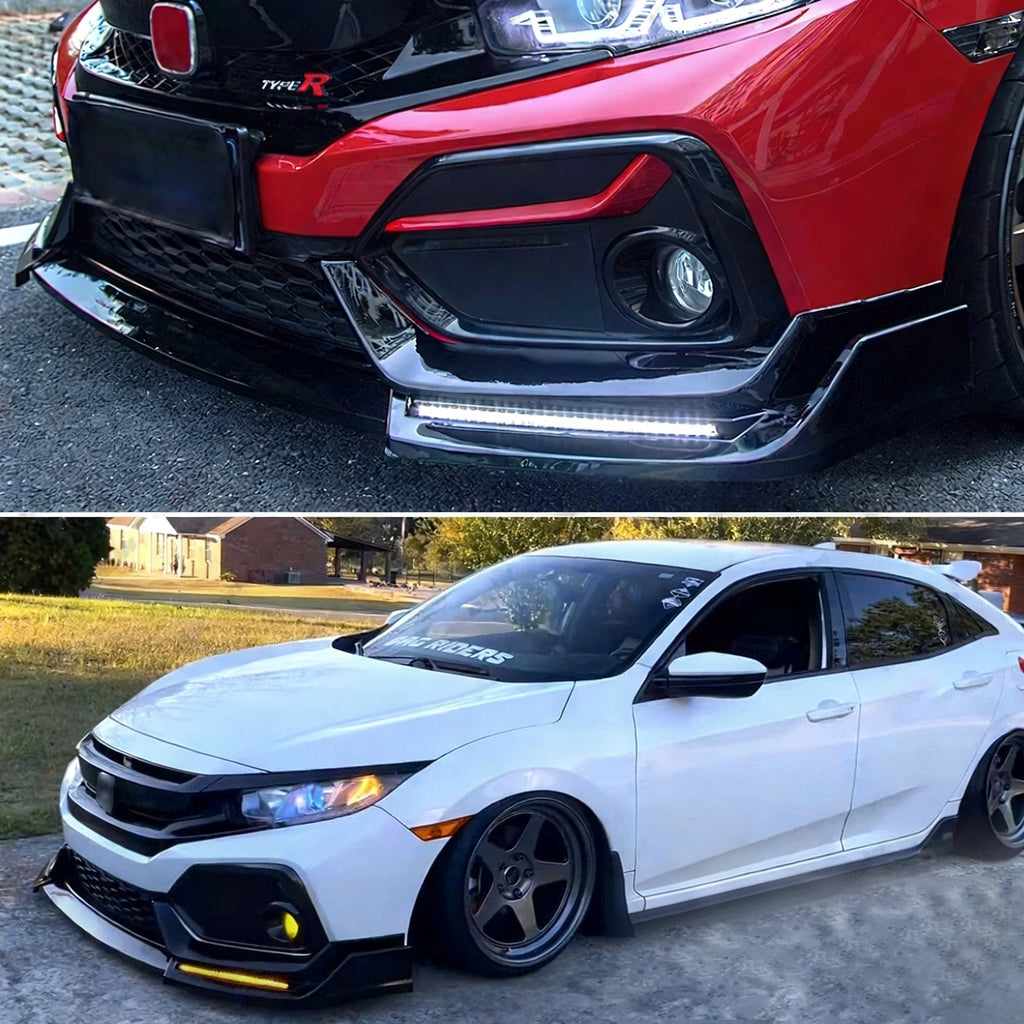 NINTE BLZ Style Front Lip W/Led Light For 2017 - 2021 Honda Civic Si & FK7 Hatchback - NINTE