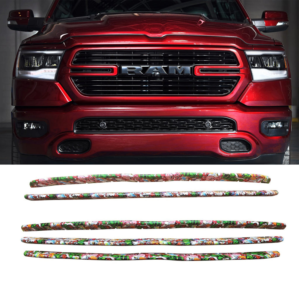 NINTE Grill Cover For 2019-2022 Dodge Ram 1500 Grille Overlay Inserts 5 Pieces Trim